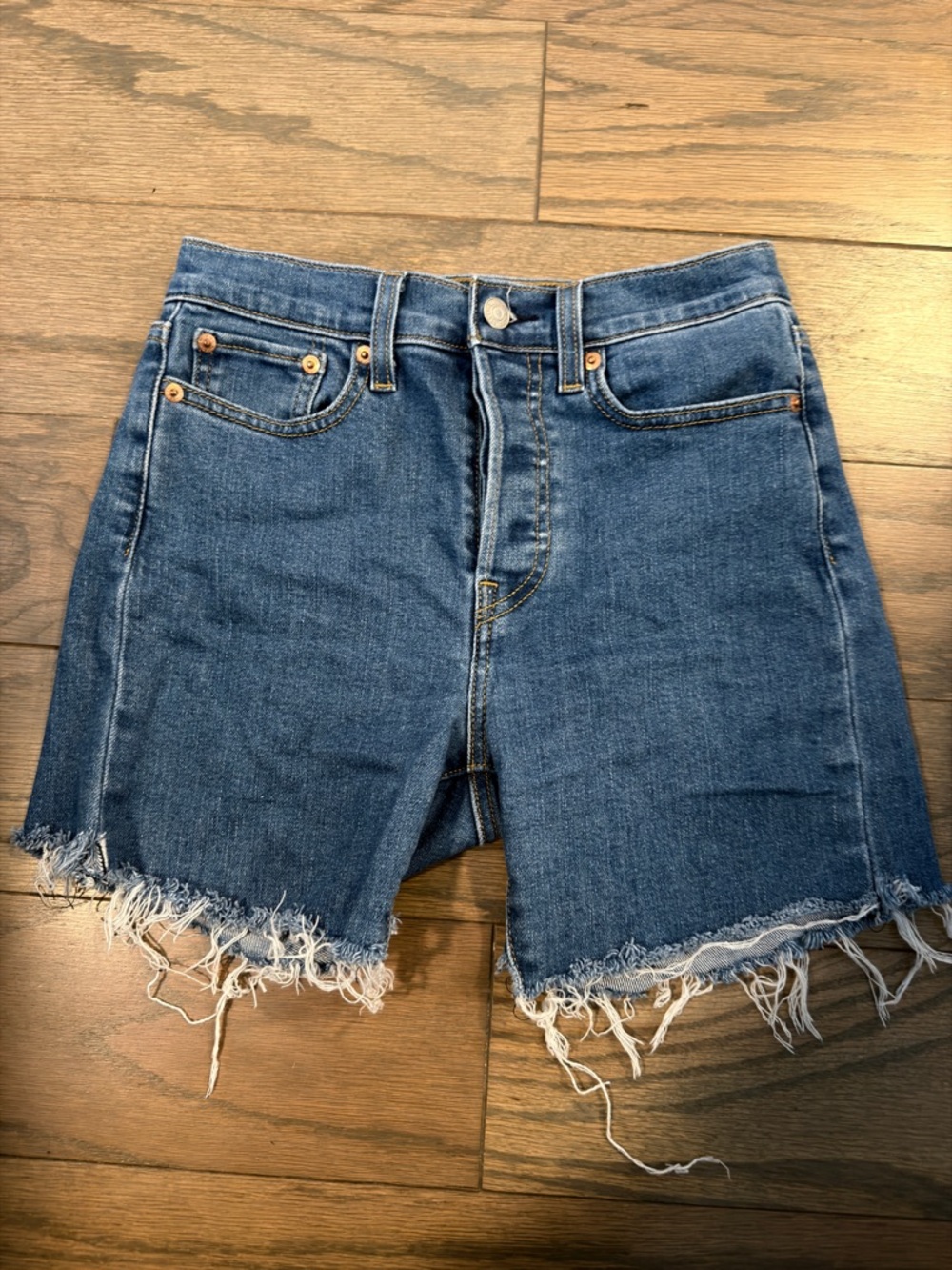 Levi's Distressed Blue Denim Frayed Hem Shorts